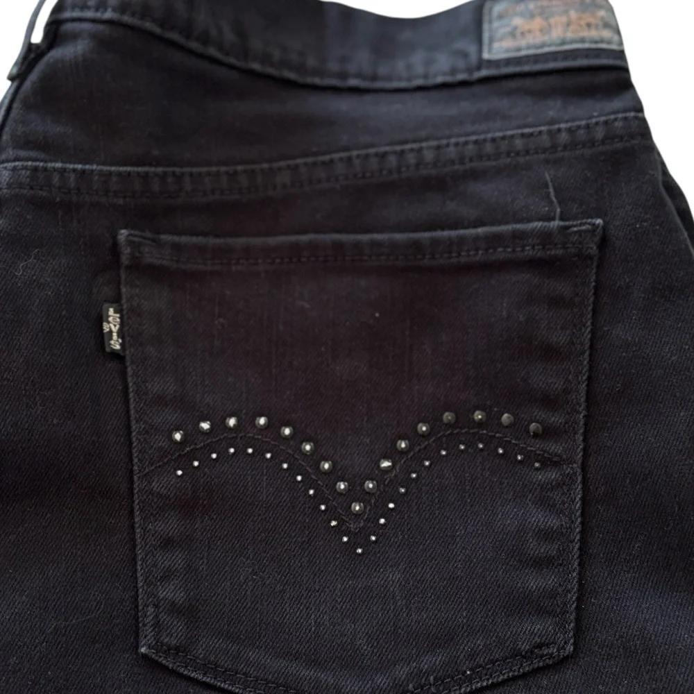 Levi's 515 Bermuda Shorts Womens Size 14 Black Denim Rhinestone Pockets Stretch